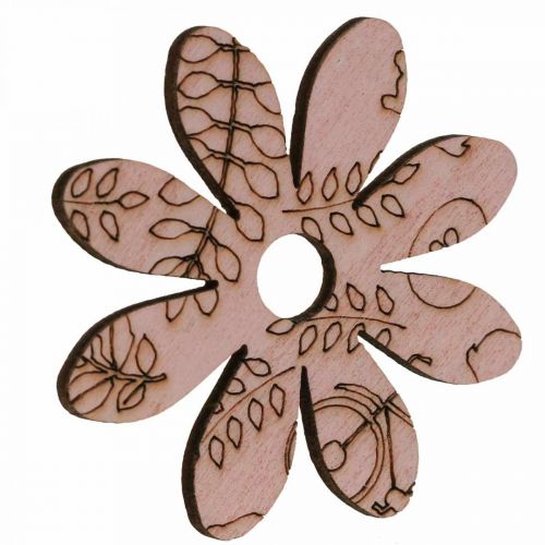 Article Fleurs en bois fleurs de décoration dispersées vert/rose/bleu/naturel Ø3,5–5cm 72 pcs