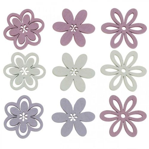 Fleurs en bois parsemée décoration fleurs violet/rose/blanc Ø3.5cm 48p
