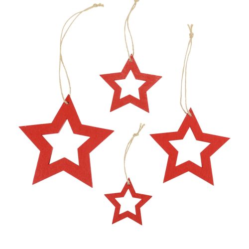 Floristik24 Étoiles en bois décoration décoration cintre étoile en bois rouge 6/8/10/12cm 16pcs