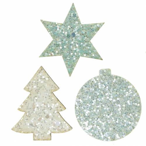 Floristik24 Décoration de Noël à paillettes blanc/turquoise 36 pcs