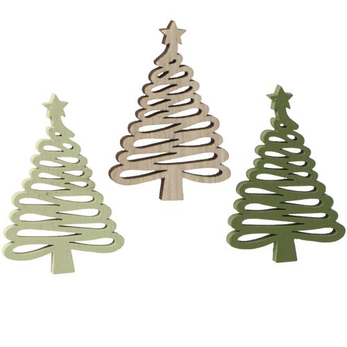 Étoiles en bois Motif sapin de Noël Marron Vert 3×4,5cm 72pcs