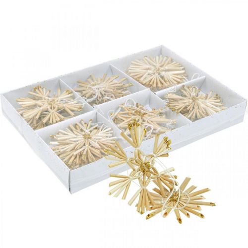 Article Set d&#39;étoiles en paille pailletées dorées décorations de Noël Ø6cm 24 pcs