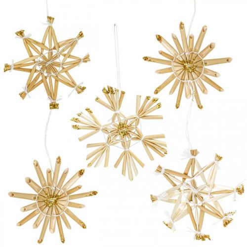 Article Set d&#39;étoiles en paille pailletées dorées décorations de Noël Ø6cm 24 pcs