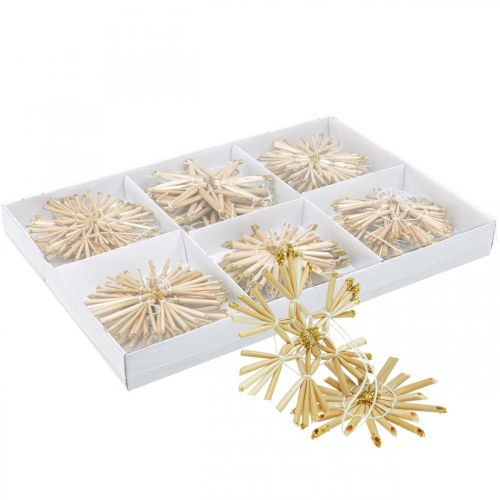 Article Set d&#39;étoiles en paille pailletées dorées décorations de Noël Ø8cm 24 pcs