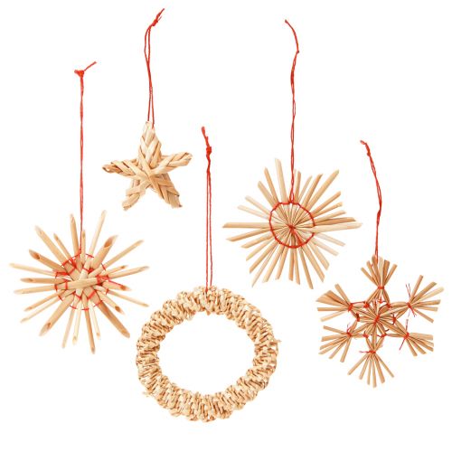 Floristik24 Étoiles en paille Décorations pour sapin de Noël paille rouge naturel Ø4-6cm 17 pcs
