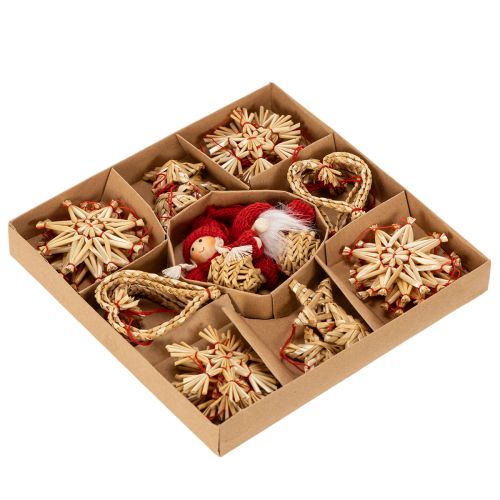 Ensemble de 30 décorations de Noël en paille, figurines et étoiles de 6 cm, pour sapin. | Floristik24.be