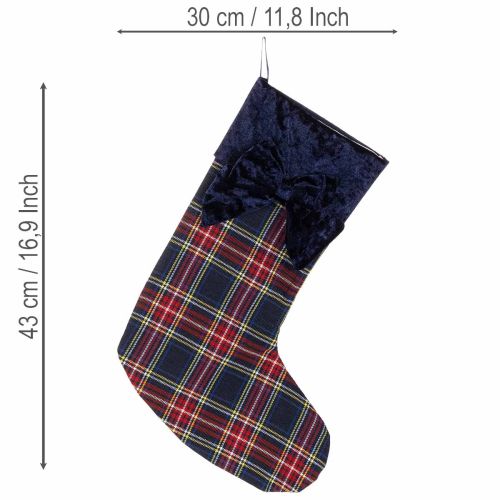 Botte de Père Noël à carreaux avec nœud pour la suspendre, 43 cm, 2 pièces | Floristik24.be