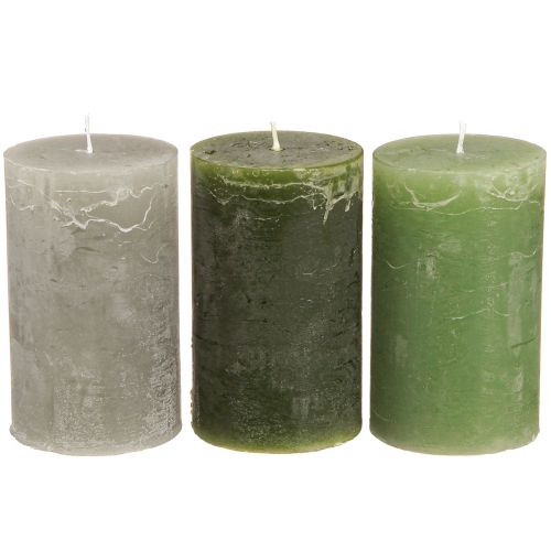 Article Bougies piliers 3 couleurs vert différentes tailles 12 pcs