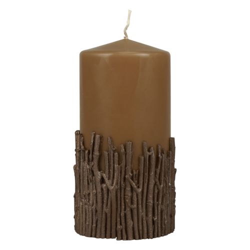 Article Bougie pilier branches décor bougie marron caramel 150/70mm 1 pièce