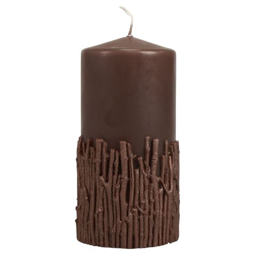 Article Bougie pilier branches décor bougie marron foncé 150/70mm 1 pièce