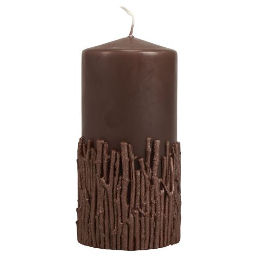 Floristik24 Bougie pilier branches décor bougie marron foncé 150/70mm 1pc