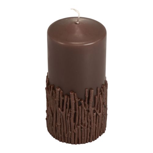 Article Bougie pilier branches décor bougie marron foncé 150/70mm 1 pièce