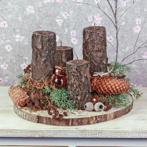 Floristik24 Bougie pilier tronc d&#39;arbre bougie décorative marron 130/65mm 1 pièce