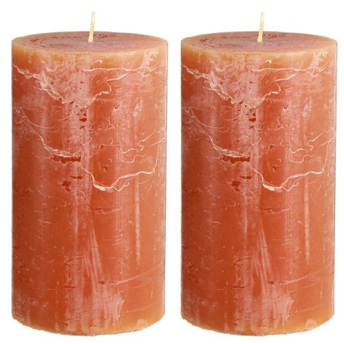 Article Bougies piliers orange foncé couleur unie Sunset 85×150mm 2pcs