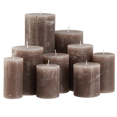 Article Bougies piliers, uni marron, différentes tailles
