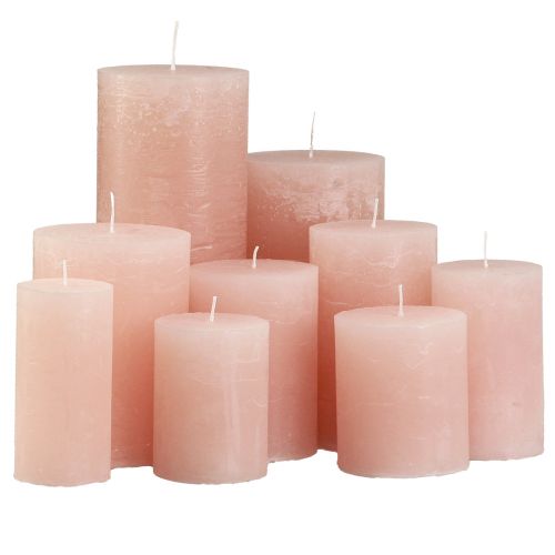 Bougies piliers de couleur unie rose clair différentes tailles