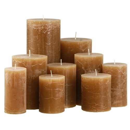 Bougies piliers couleur caramel différentes tailles