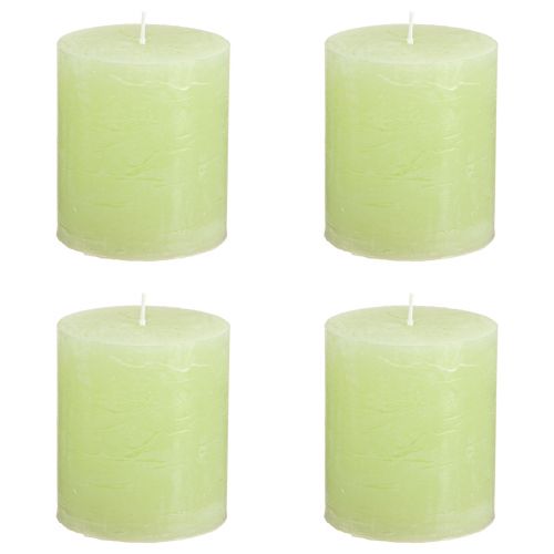 Article Bougies piliers bougies unies vert citron 70×80mm 4 pcs