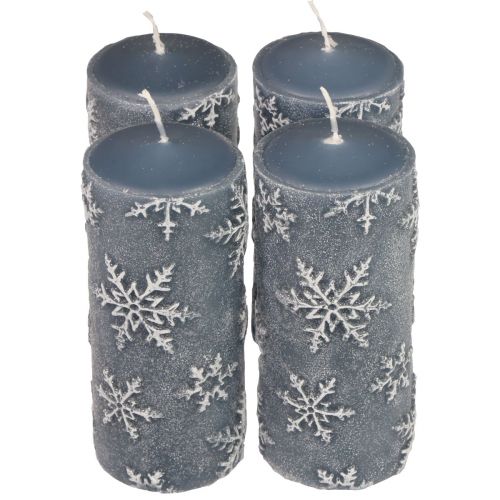 Floristik24 Bougies piliers bougies bleues flocons de neige 150/65mm 4pcs