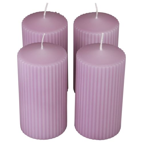 Floristik24 Bougies piliers bougies rainurées lilas décoration 70/130mm 4pcs