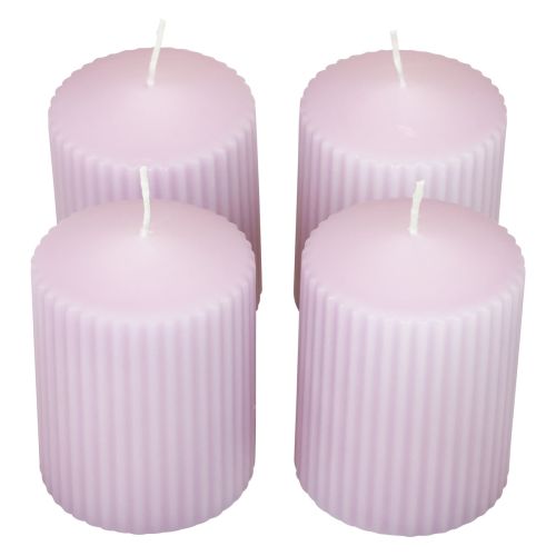 Bougies piliers bougies rainurées lilas décoration 70/90mm 4pcs