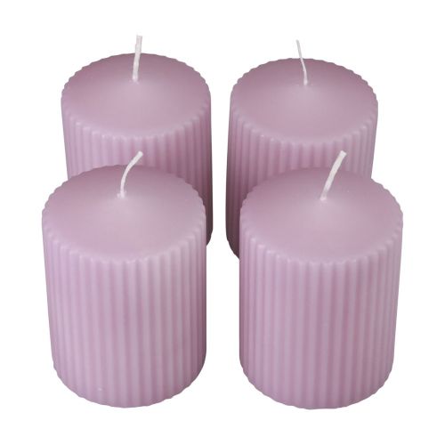 Floristik24 Bougies piliers bougies rainurées lilas décoration 70/90mm 4 pcs