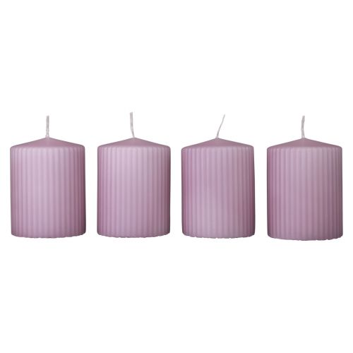 Floristik24 Bougies piliers bougies rainurées lilas décoration 70/90mm 4 pcs