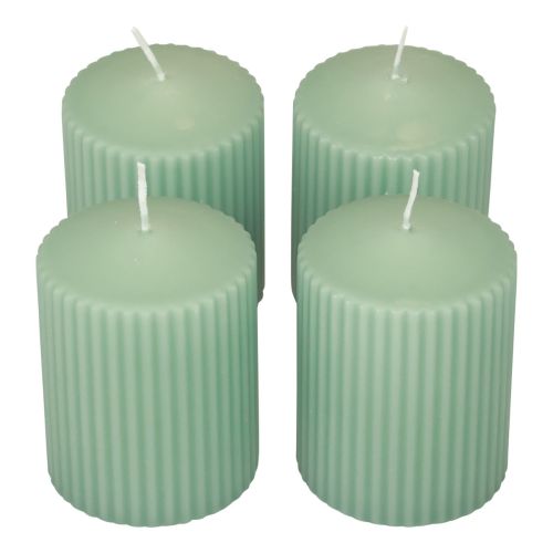 Floristik24 Bougies piliers bougies rainurées vert émeraude 70/90mm 4 pcs