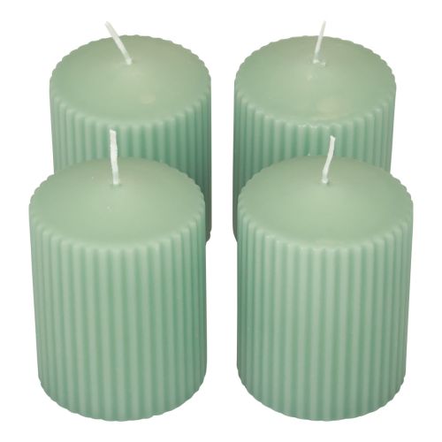 Floristik24 Bougies piliers bougies rainurées vert émeraude 70/90mm 4pcs