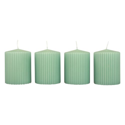 Floristik24 Bougies piliers bougies rainurées vert émeraude 70/90mm 4 pcs