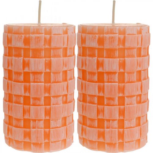 Article Bougies rustiques, modèle de panier de bougies pilier, bougies de cire orange 110/65 2pcs
