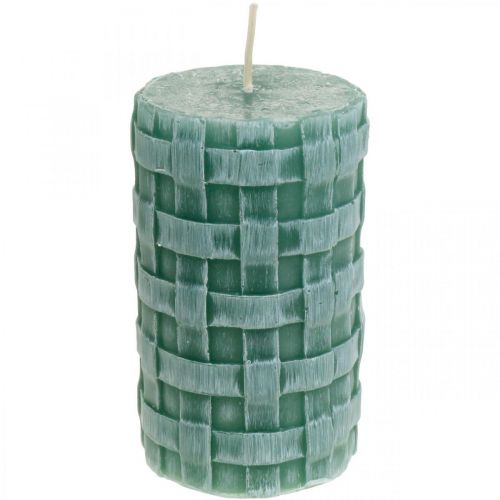 Floristik24 Bougies avec motif tressé, bougies piliers vert rustique, décoration de bougies 110/65 2 pcs