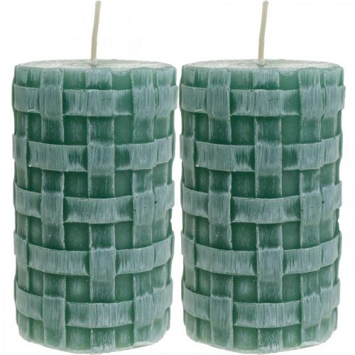 Floristik24 Bougies avec motif tressé, bougies piliers vert rustique, décoration de bougies 110/65 2 pcs