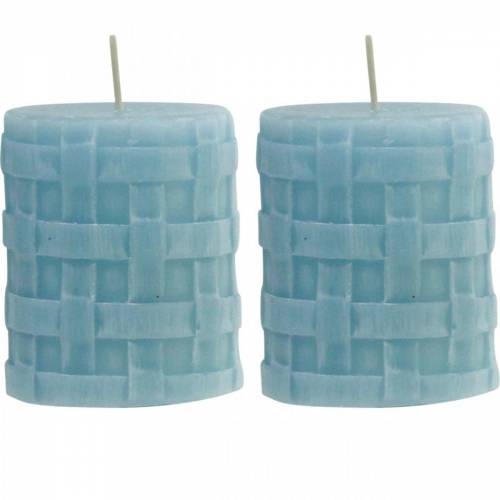 Article Bougies pilier Rustique 80/65 bougie de décoration bleu clair bougie 2pcs