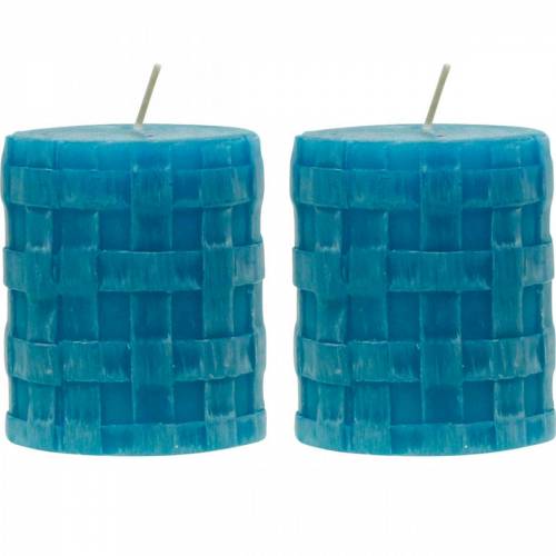 Floristik24 Bougies pilier Rustique 80/65 bougie décoration bougie turquoise 2pcs