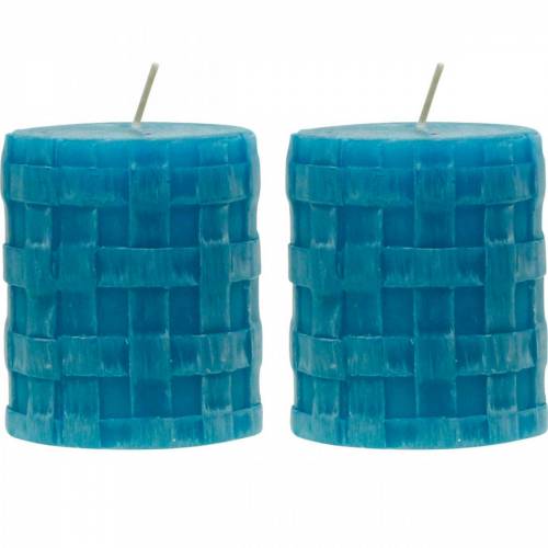 Floristik24 Bougies pilier Rustique 80/65 bougie décoration bougie turquoise 2pcs