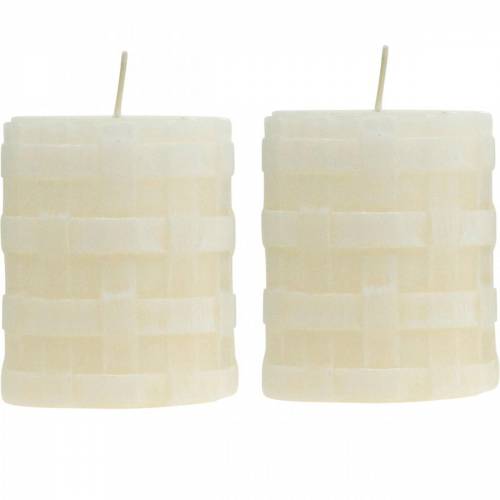 Article Bougies piliers Blanc Rustique 80/65 Bougie rustique 2pcs