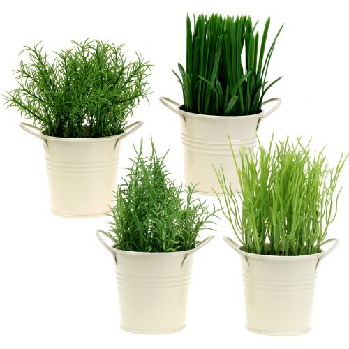 Floristik24 Herbes de cuisine en pot de zinc artificiel 16cm 4pcs