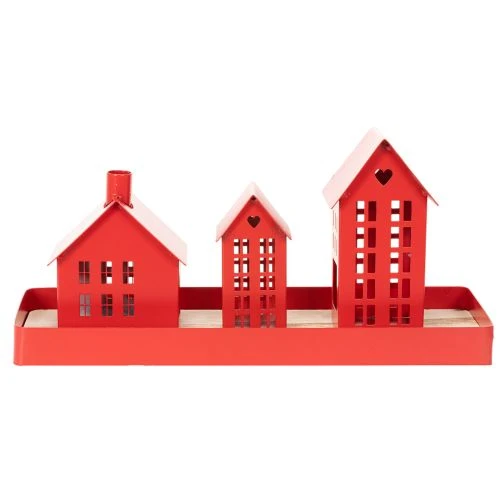 Porte-bougies chauffe-plat en métal rouge avec plateau 35 cm, lot de 1 | Floristik24.be