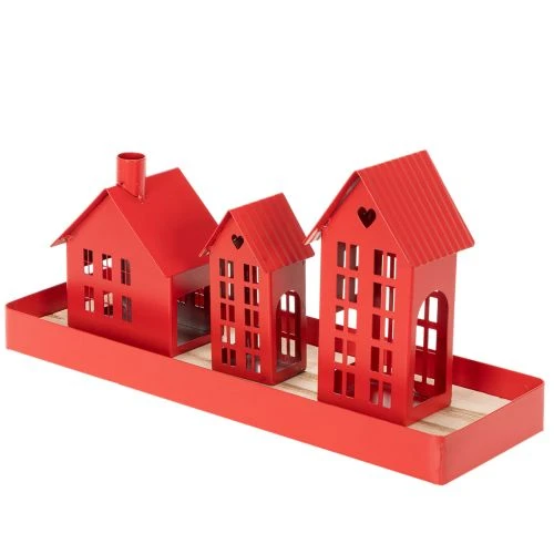 Porte-bougies chauffe-plat en métal rouge avec plateau 35 cm, lot de 1 | Floristik24.be