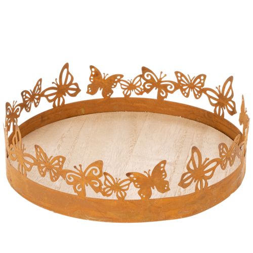 Plateau à papillons, motif printanier, décoration de table, ornement en métal, finition rouillée, Ø 20 cm x H 6,5 cm acheter | Floristik24.be