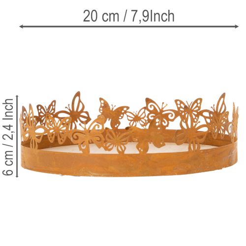 Plateau à papillons, motif printanier, décoration de table, ornement en métal, finition rouillée, Ø 20 cm x H 6,5 cm | Floristik24.be