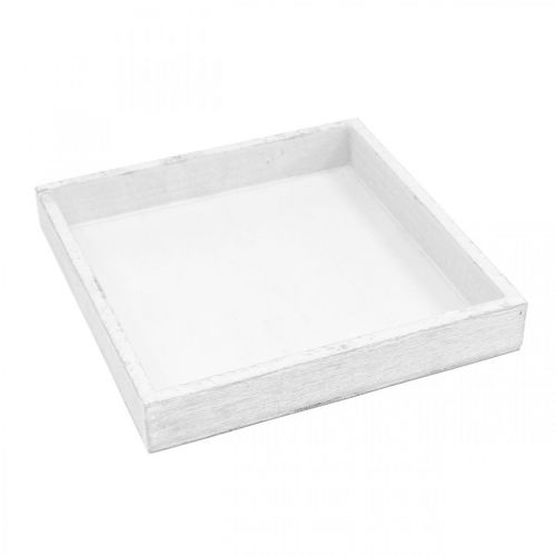 Floristik24 Plateau décoratif blanc carré en bois décoration de table vintage 19×19cm