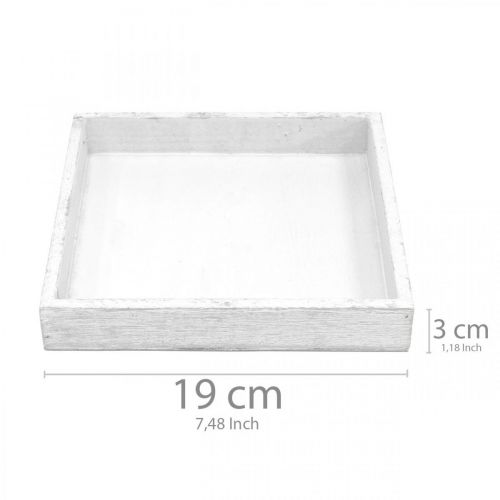 Floristik24 Plateau décoratif blanc carré en bois décoration de table vintage 19×19cm