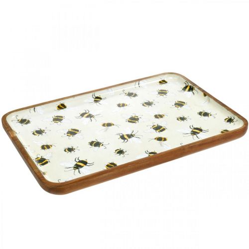 Plateau déco carré bois abeilles plateau déco été 35×23.5×2cm