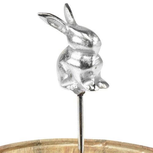 Article Plateau en bois lapin naturel décoratif métal argenté Ø27,5cm H21cm