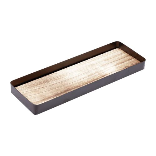 Plateau décoratif métal bois plateau métal socle bois 34,5×11×3cm