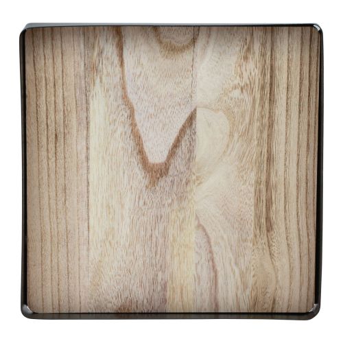 Article Plateau décoratif métal bois carré noir naturel 25,5×25,5×4cm