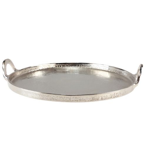 Floristik24 Plateau plateau rond en métal argenté avec anse 38x35x6,5cm