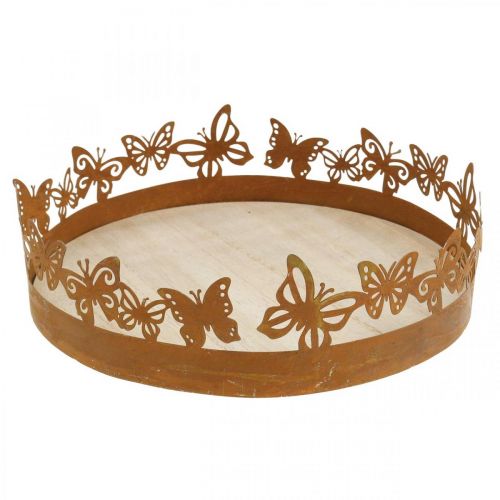 Floristik24 Plateau aux papillons, ressort, décors de table, décoration métal patiné Ø20cm H6.5cm